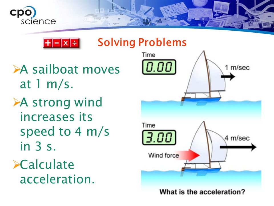 A strong wind increases its speed to 4 m/s in 3 s.