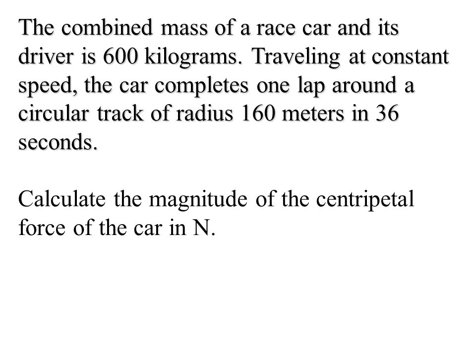 Calculate the magnitude of the centripetal force of the car in N.