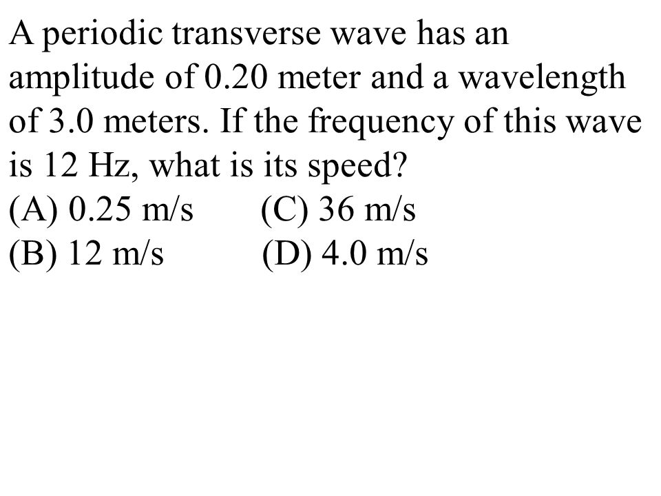 A periodic transverse wave has an amplitude of 0