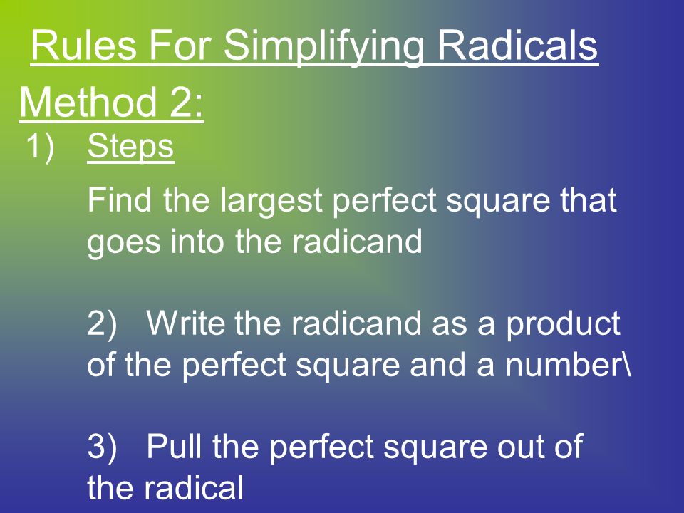 Rules For Simplifying Radicals