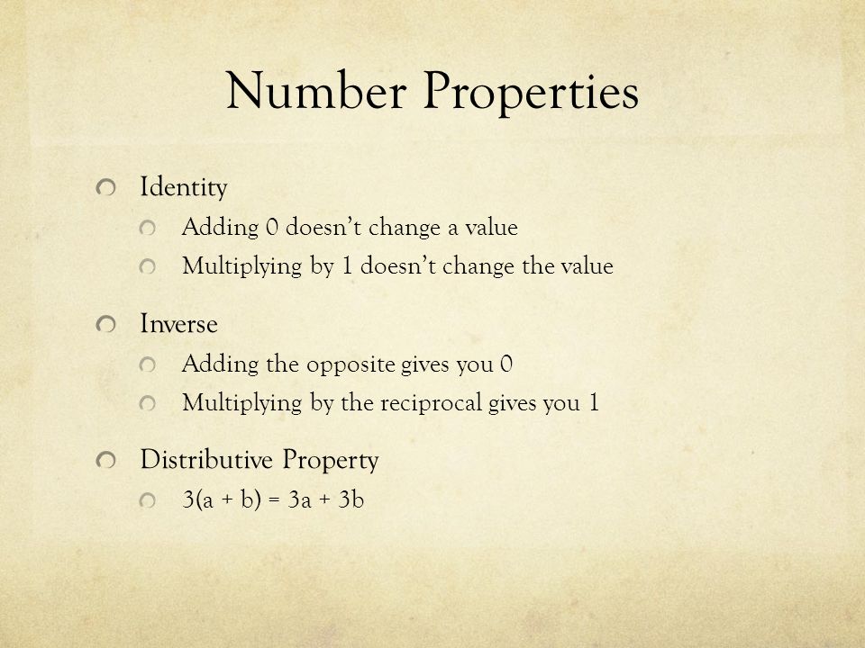 Number Properties Identity Inverse Distributive Property