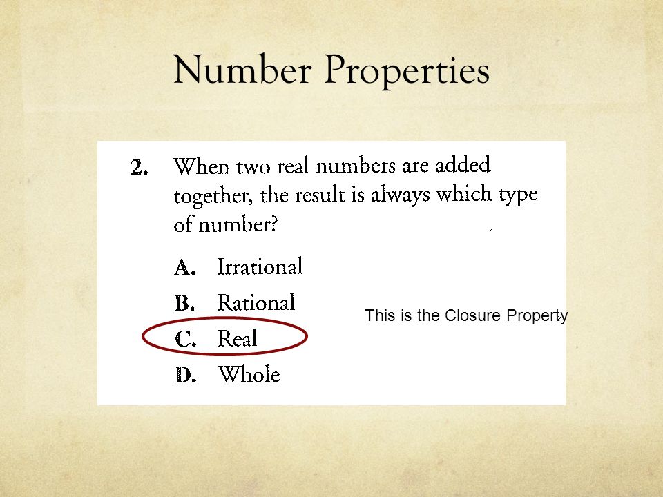 Number Properties This is the Closure Property