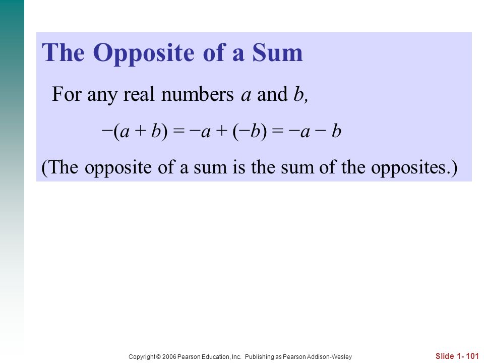 The Opposite of a Sum For any real numbers a and b,