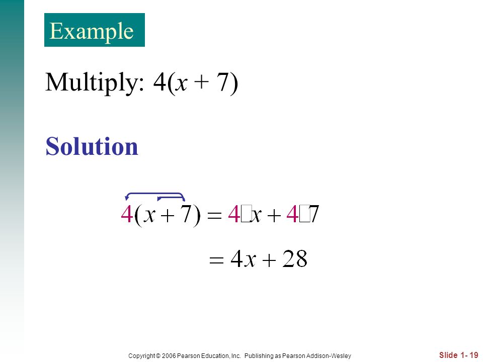 Multiply: 4(x + 7) Solution Example