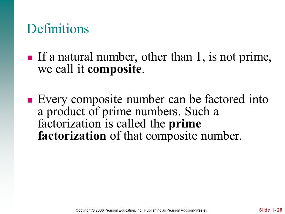 Definitions If a natural number, other than 1, is not prime, we call it composite.