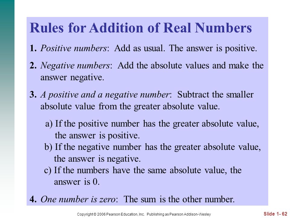 Rules for Addition of Real Numbers