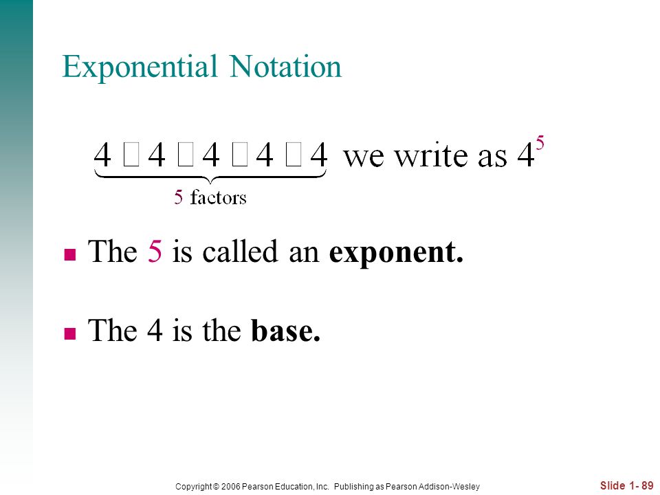 The 5 is called an exponent. The 4 is the base.
