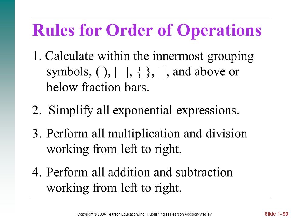 Rules for Order of Operations