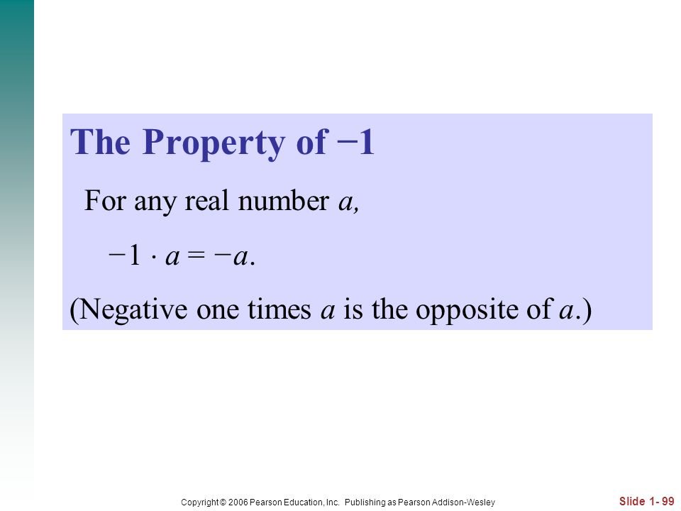 The Property of −1 For any real number a, −1  a = −a.