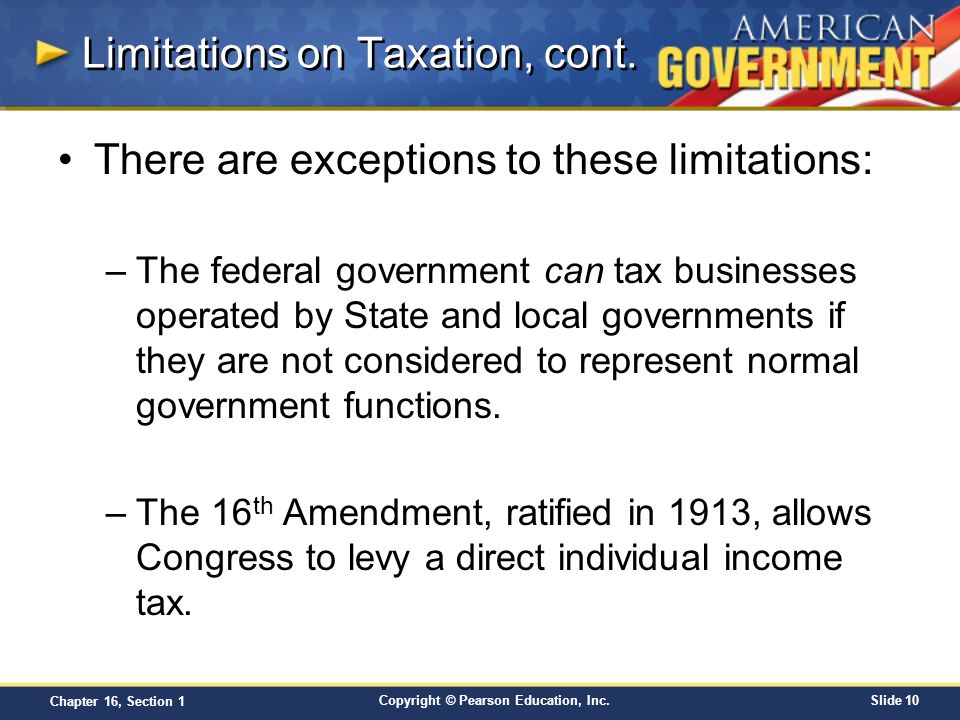 Limitations on Taxation, cont.