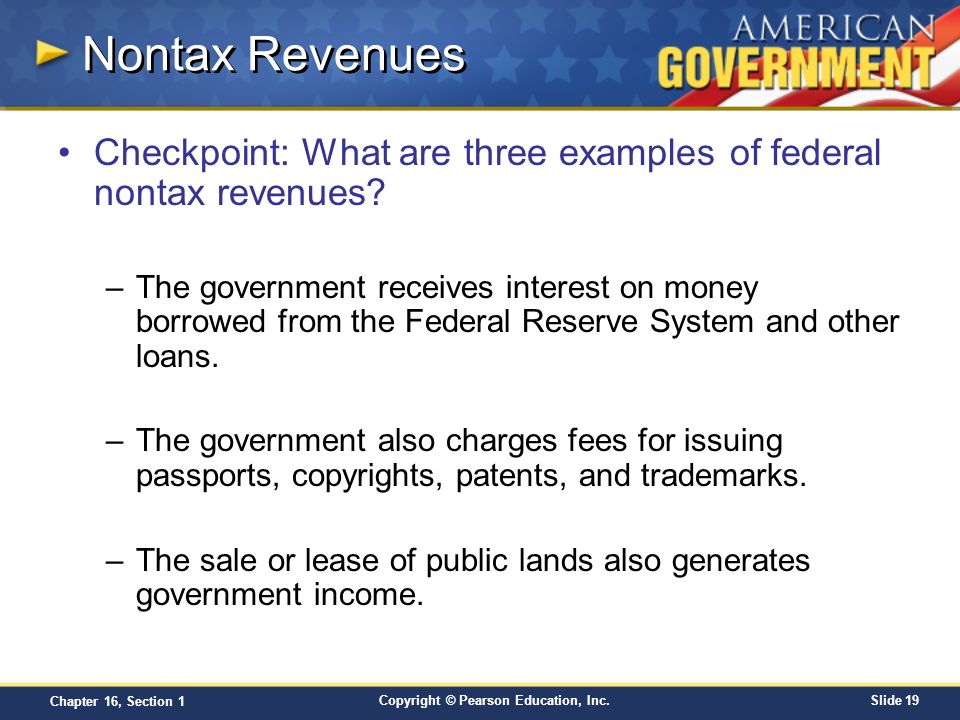 Nontax Revenues Checkpoint: What are three examples of federal nontax revenues