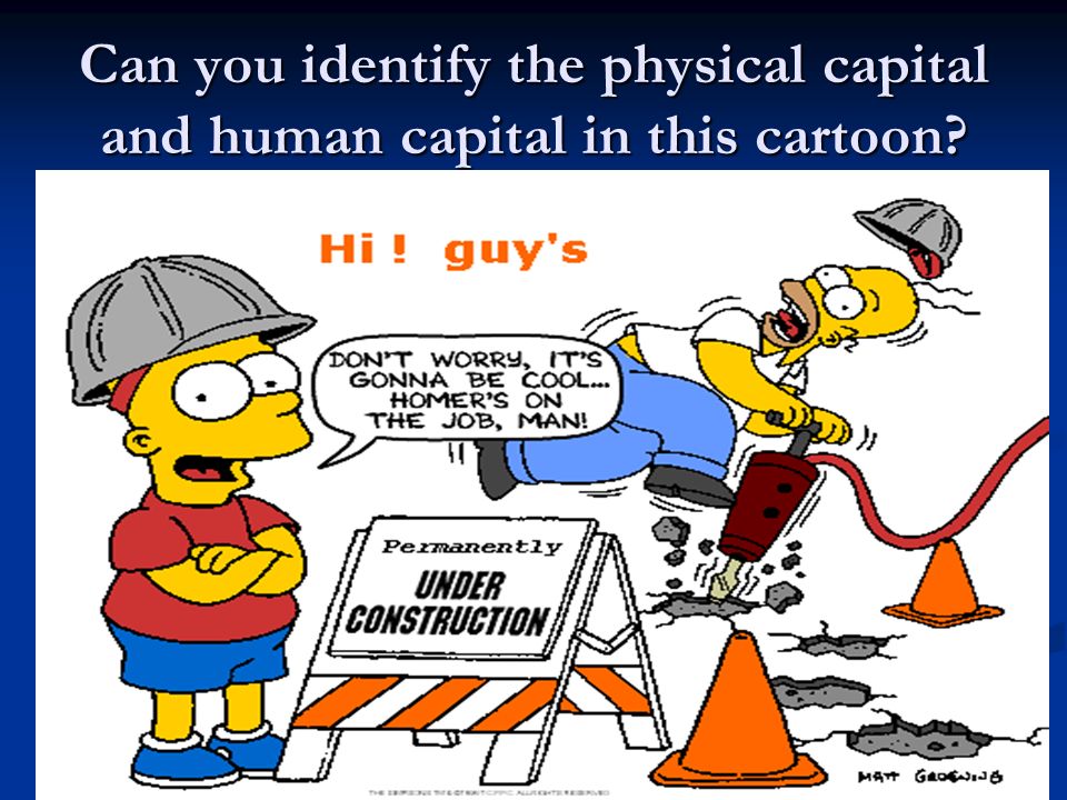 Can you identify the physical capital and human capital in this cartoon