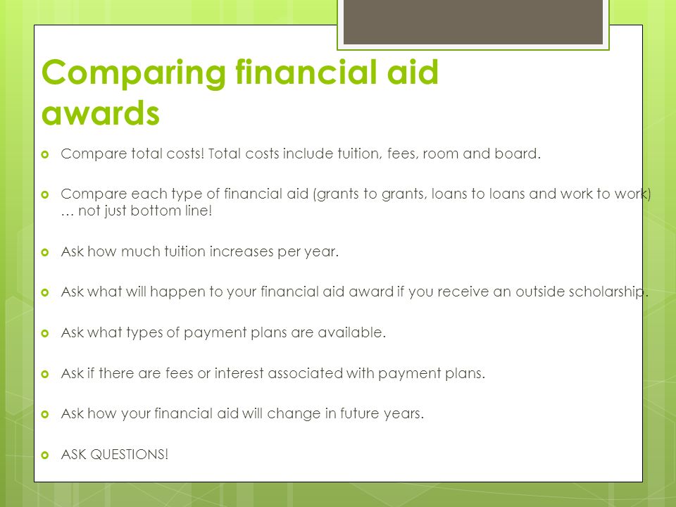 Comparing financial aid awards