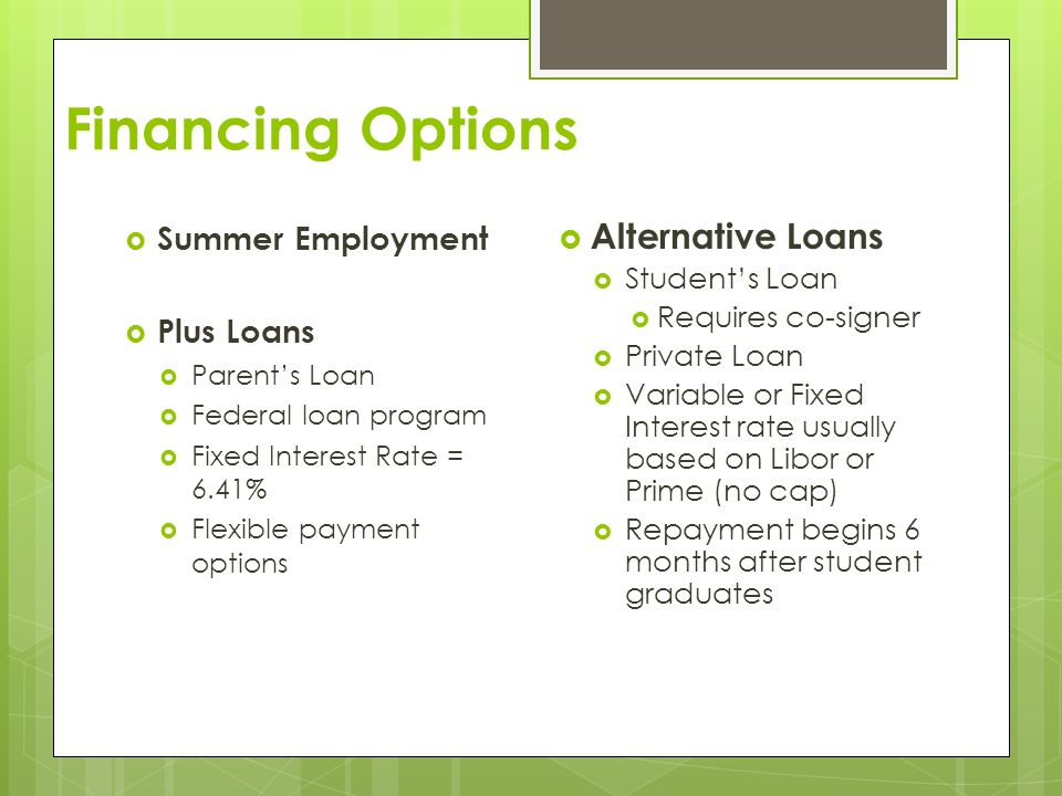 Financing Options Alternative Loans Summer Employment Plus Loans