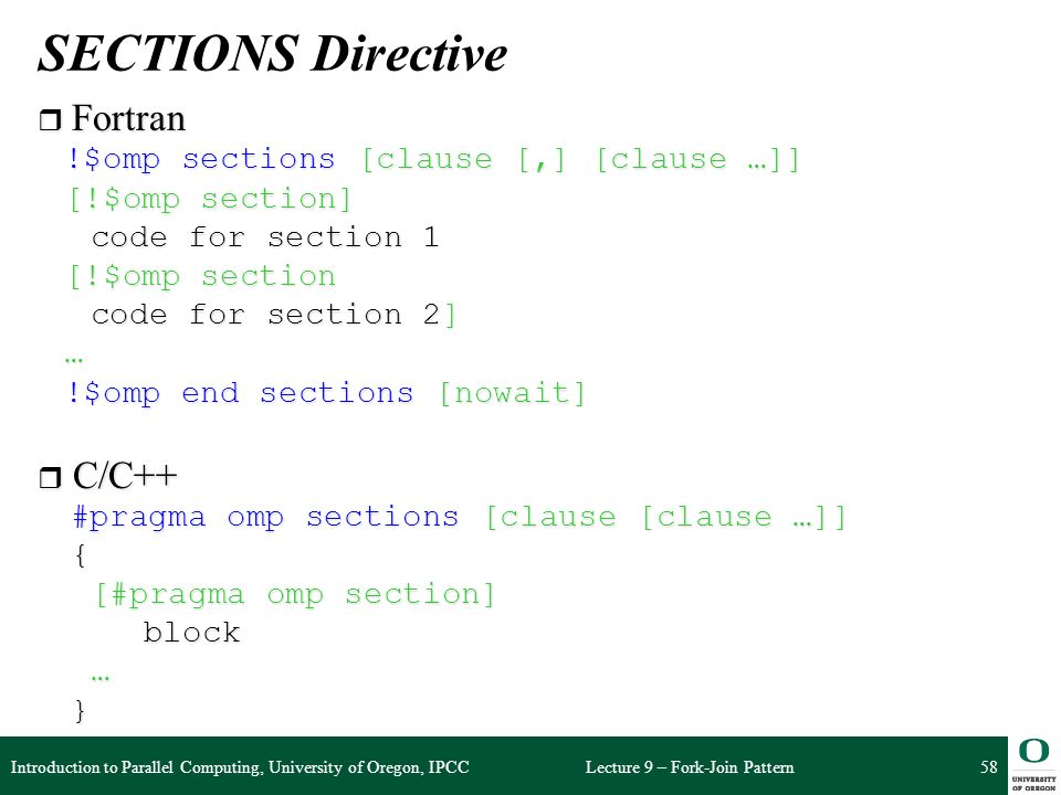 SECTIONS Directive Fortran C/C++