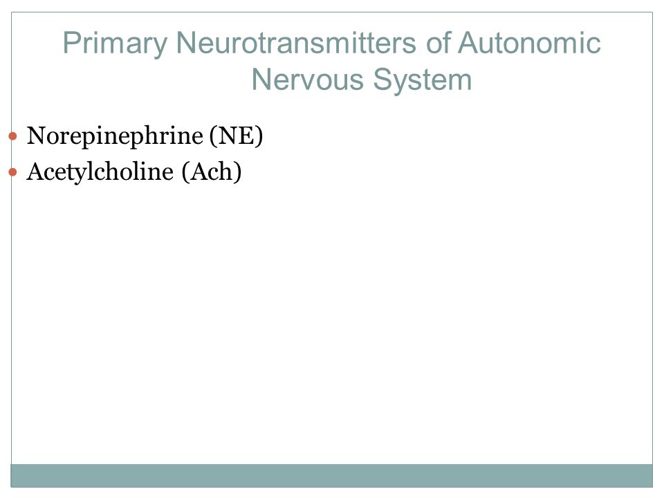 Primary Neurotransmitters of Autonomic Nervous System