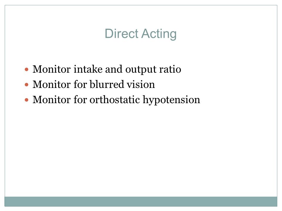 Direct Acting Monitor intake and output ratio