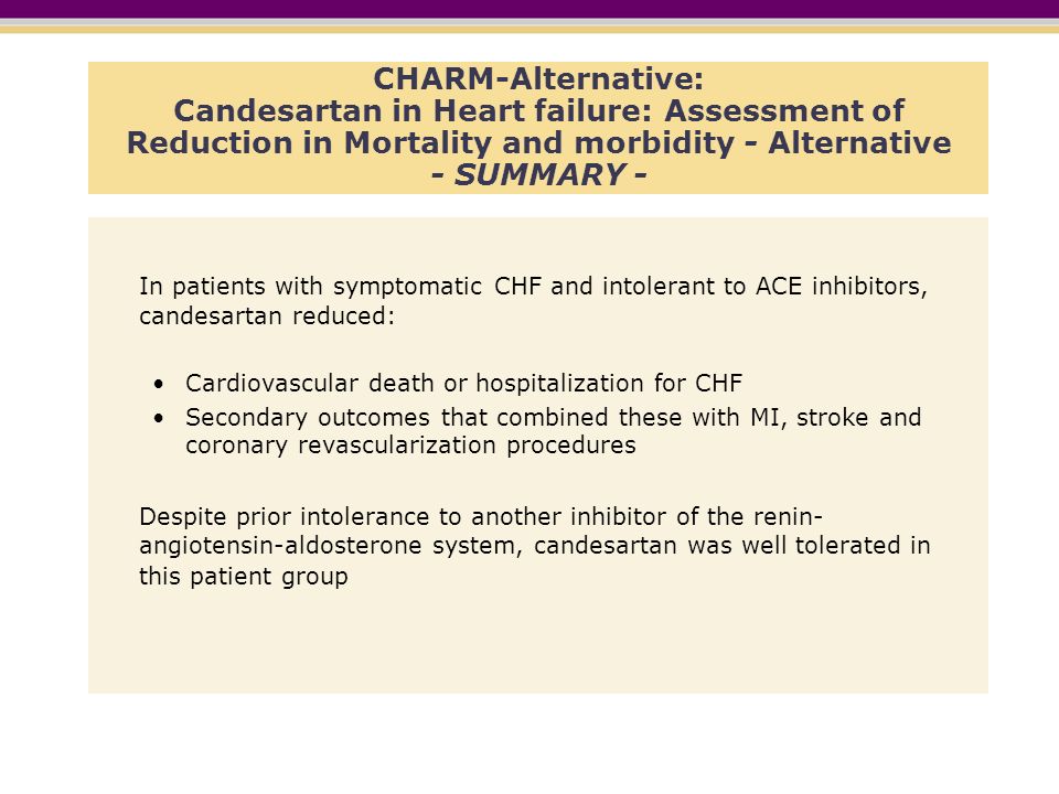 CHARM-Alternative: Candesartan in Heart failure: Assessment of Reduction in Mortality and morbidity - Alternative - SUMMARY -