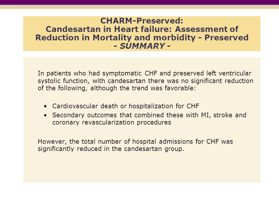 CHARM-Preserved: Candesartan in Heart failure: Assessment of Reduction in Mortality and morbidity - Preserved - SUMMARY -