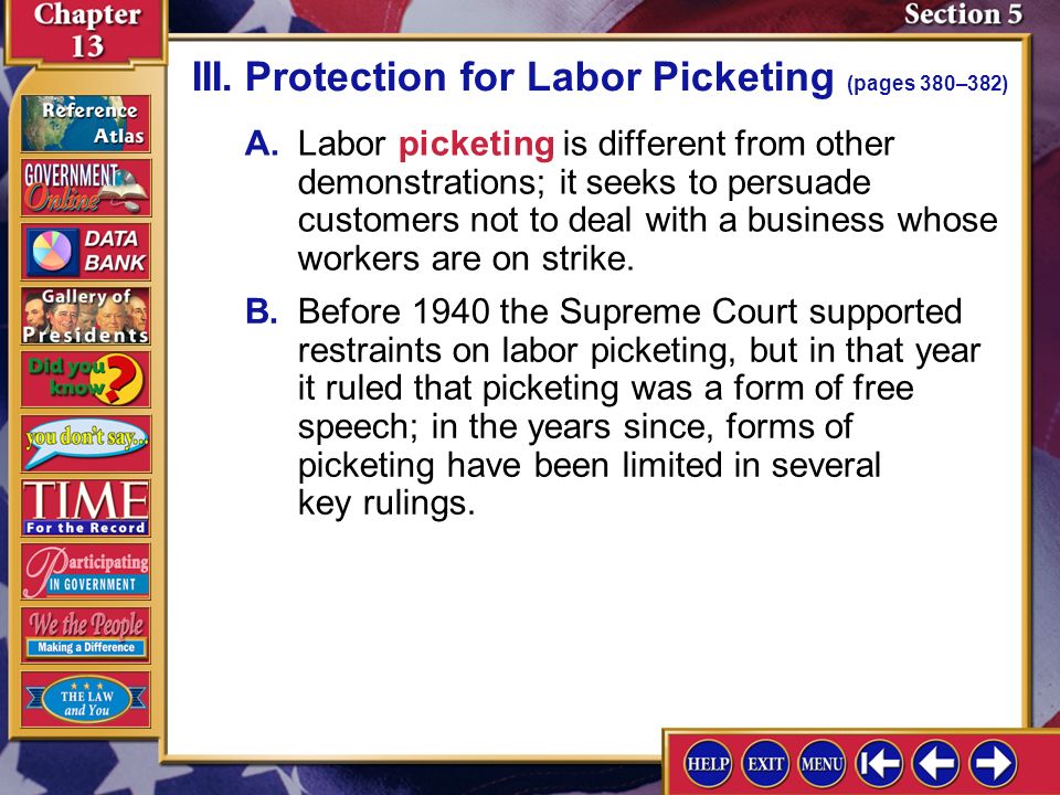 III. Protection for Labor Picketing (pages 380–382)