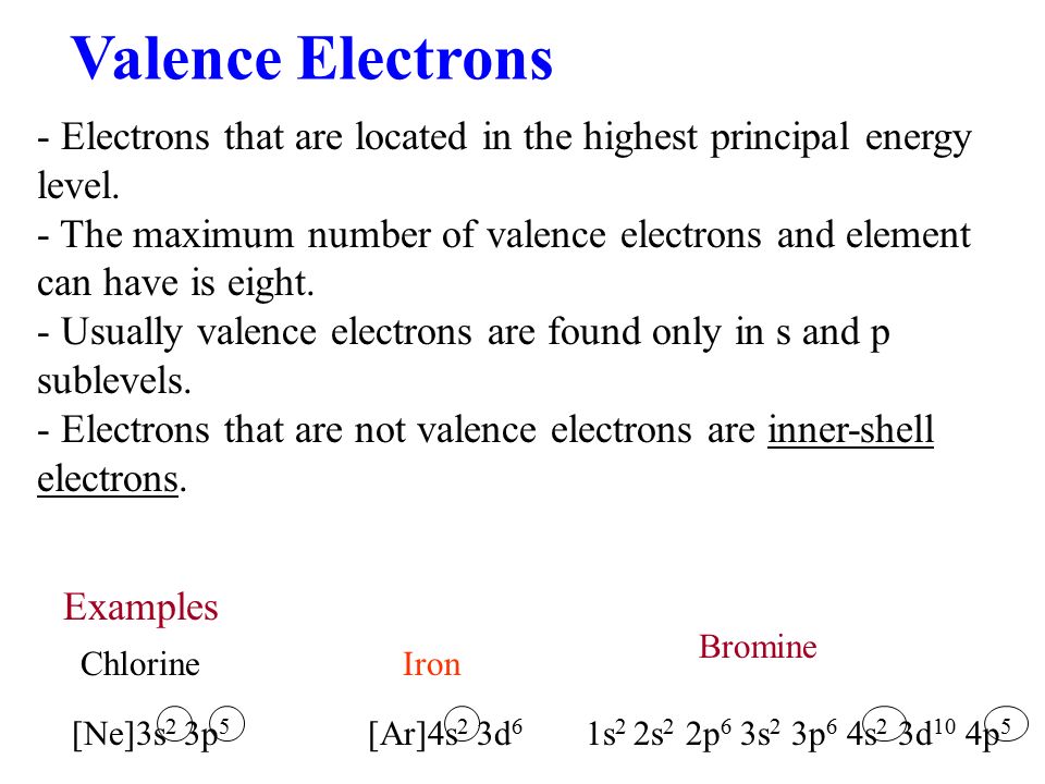 Valence Electrons - Electrons that are located in the highest principal energy level.