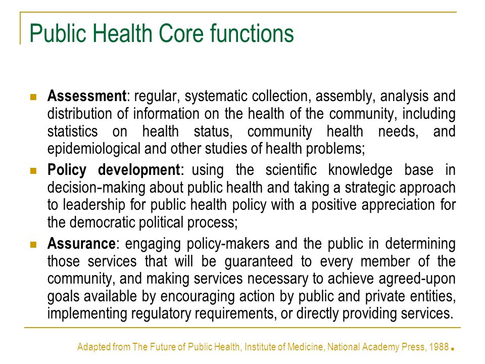 Public Health Core functions