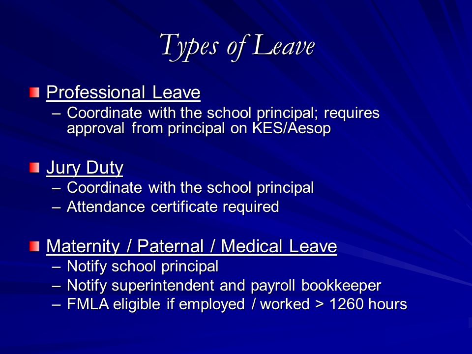 Types of Leave Professional Leave Jury Duty