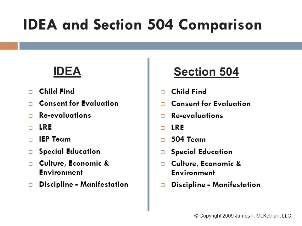 Idea Vs 504 Comparison Chart