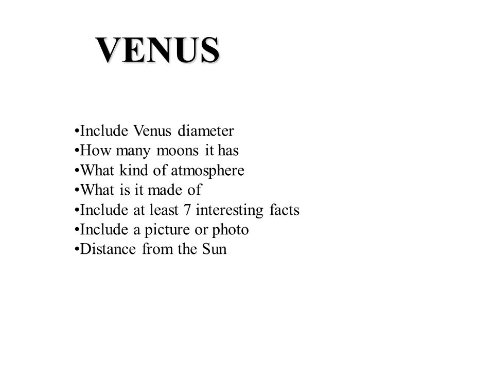 VENUS Include Venus diameter How many moons it has