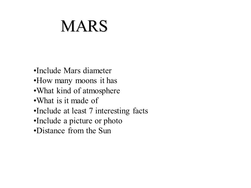 MARS Include Mars diameter How many moons it has