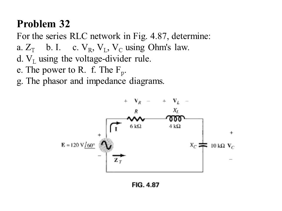 Problem 32 For the series RLC network in Fig. 4.87, determine: