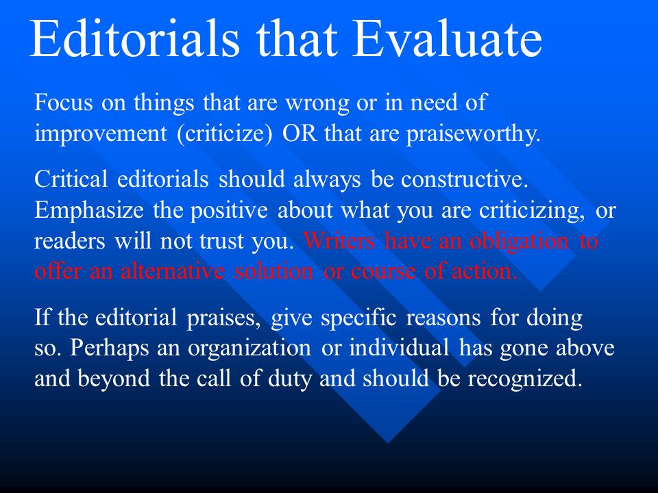 Editorials that Evaluate