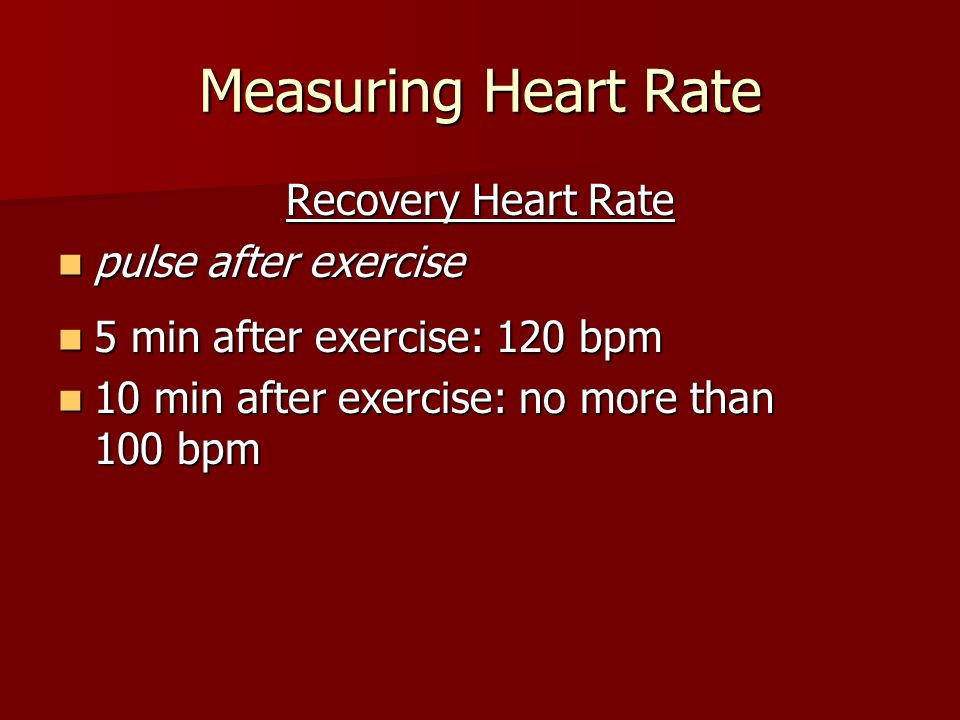 Measuring Heart Rate Recovery Heart Rate pulse after exercise