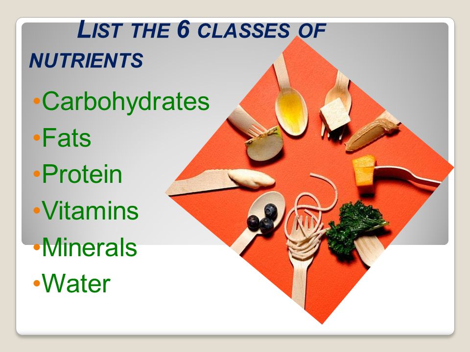 List the 6 classes of nutrients