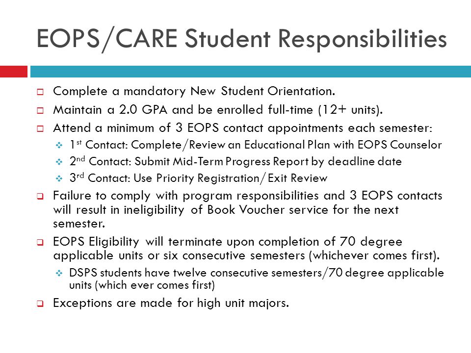 EOPS/CARE Student Responsibilities