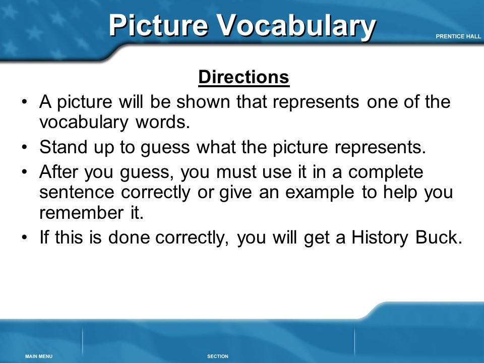 Picture Vocabulary Directions