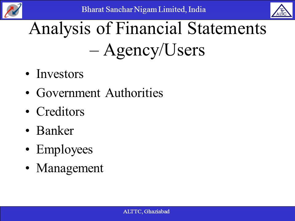 Analysis of Financial Statements – Agency/Users