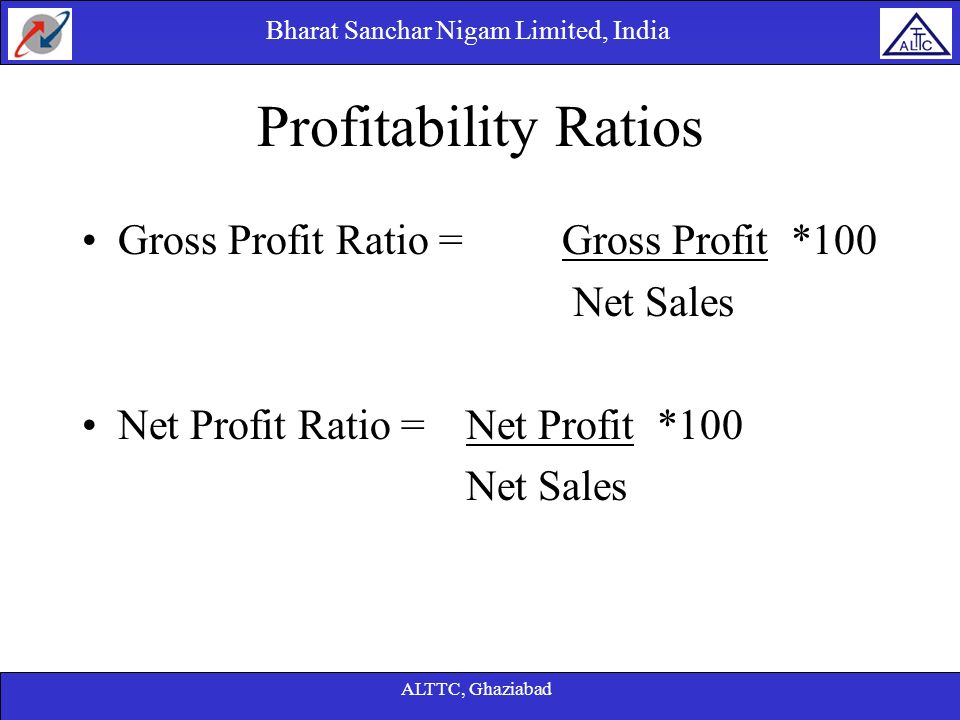 Profitability Ratios Gross Profit Ratio = Gross Profit *100 Net Sales
