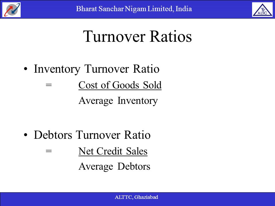 Turnover Ratios Inventory Turnover Ratio Debtors Turnover Ratio