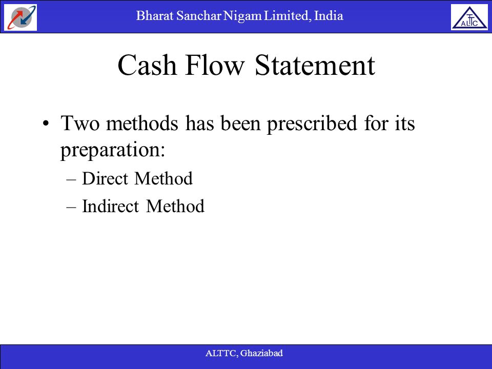 Cash Flow Statement Two methods has been prescribed for its preparation: Direct Method. Indirect Method.