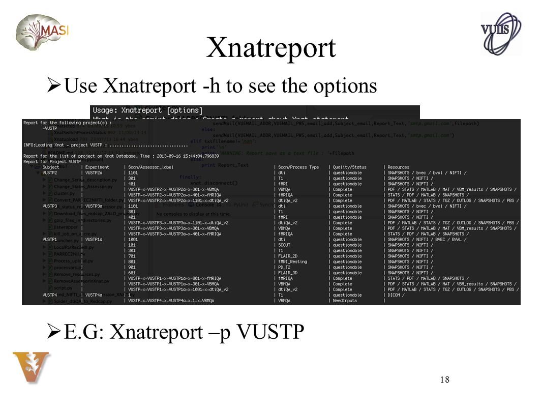 Xnatreport Use Xnatreport -h to see the options
