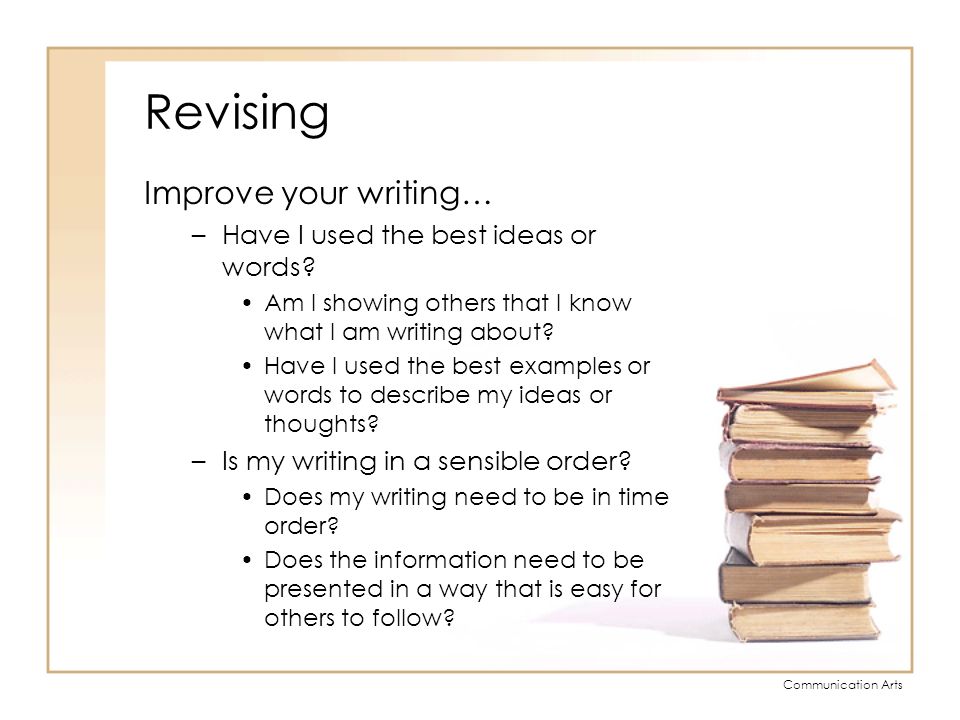 Revising Improve your writing… Have I used the best ideas or words