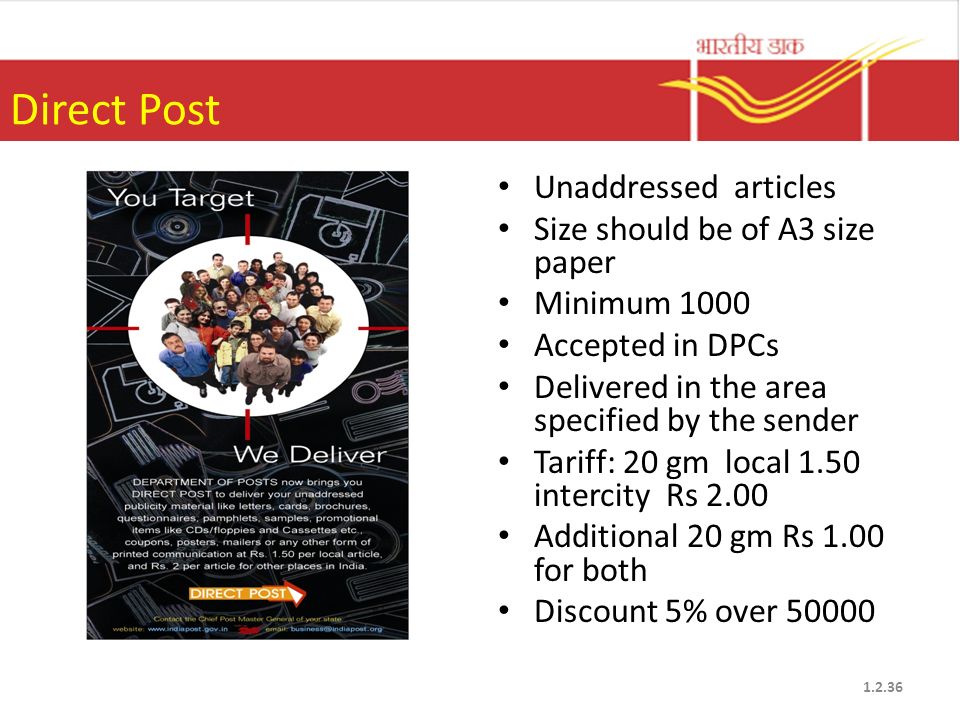 Direct Post Unaddressed articles Size should be of A3 size paper