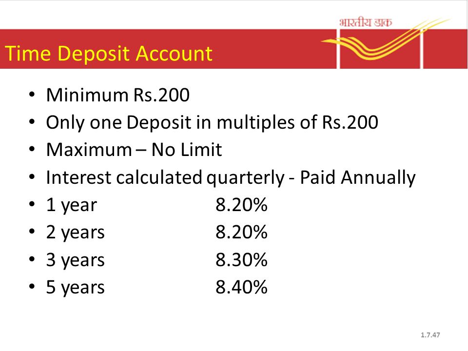 Time Deposit Account Minimum Rs.200