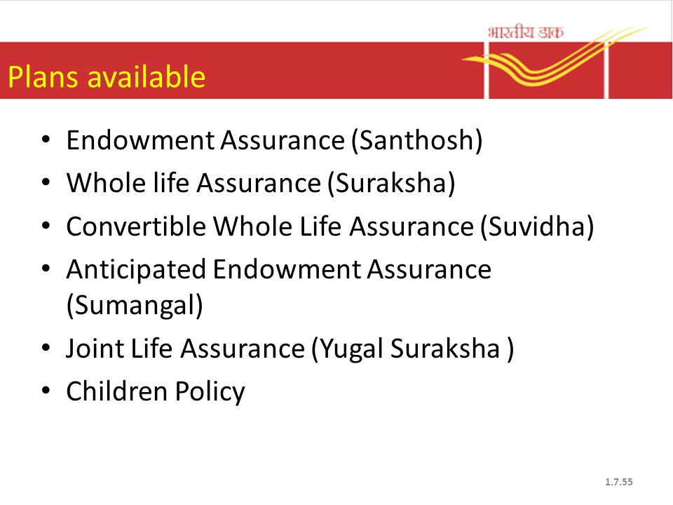 Plans available Endowment Assurance (Santhosh)