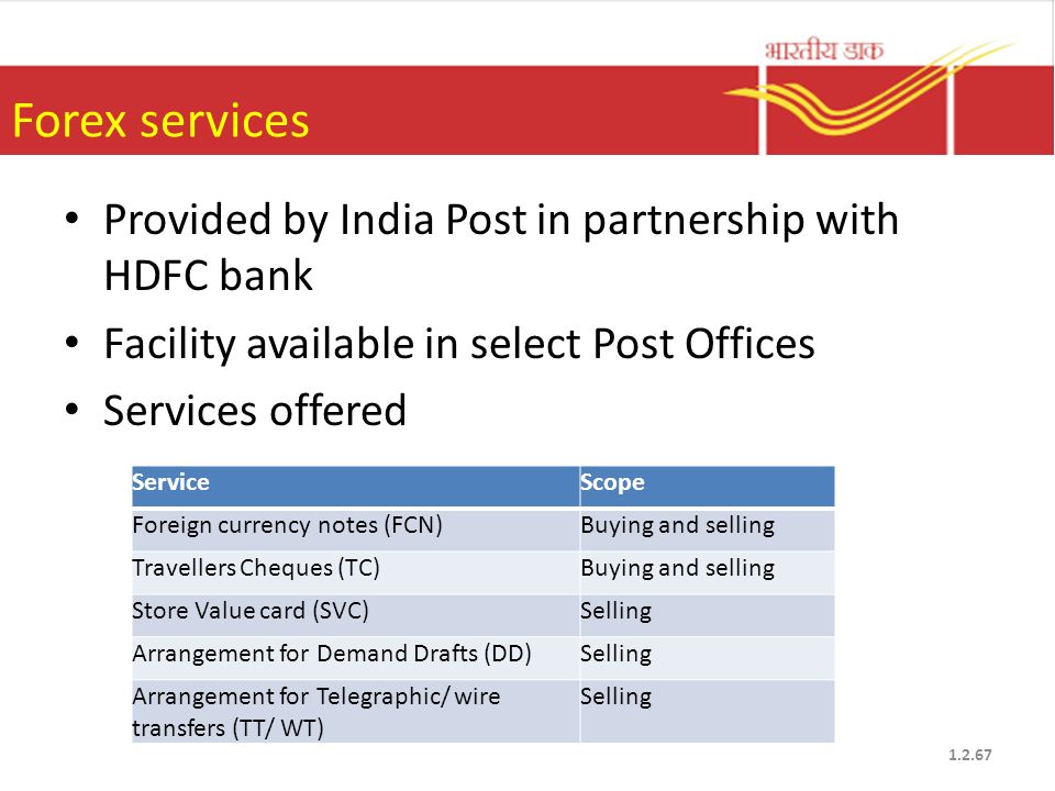 Forex services Provided by India Post in partnership with HDFC bank