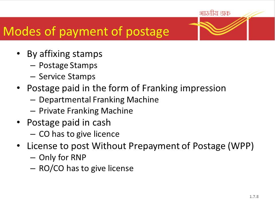 Modes of payment of postage