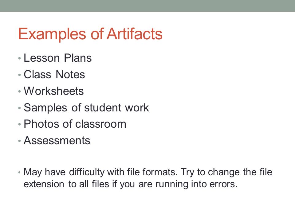 Examples of Artifacts Lesson Plans Class Notes Worksheets