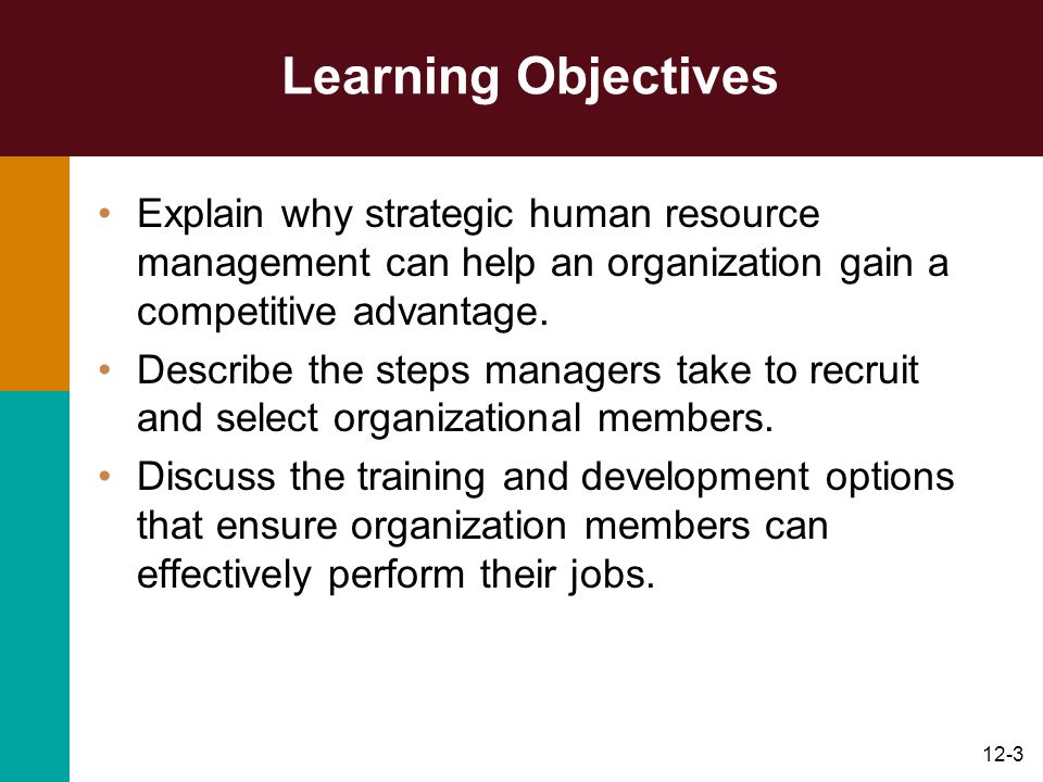 Learning Objectives Explain why strategic human resource management can help an organization gain a competitive advantage.