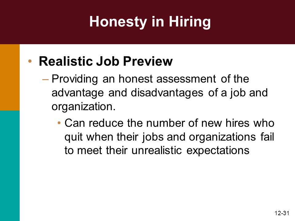 Honesty in Hiring Realistic Job Preview